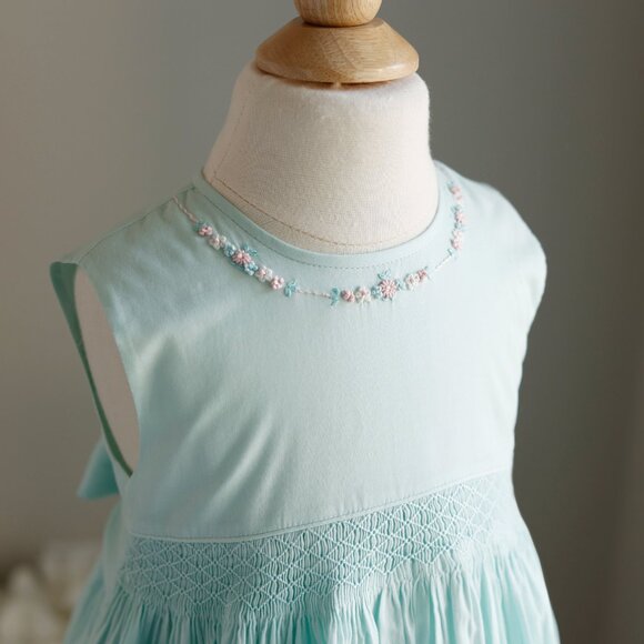 Strasburg Dress Smocked Aqua Mint Green Size 4 Sundress Portrait Vacation NWT - Picture 3 of 7